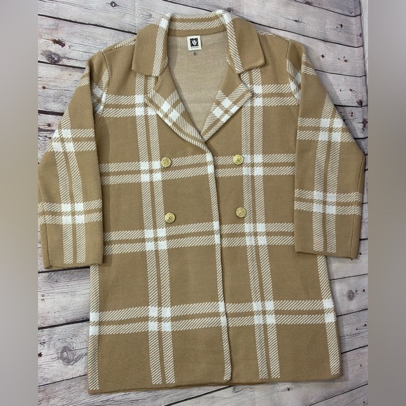 ANNE KLEIN Notched Collar Plaid Sweater Cardigan Size M - Picture 5 of 13